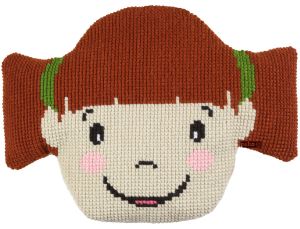 Cross-stitch cushion girl with ponytails,printed