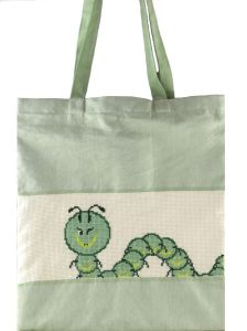 Embroidery kit bag featuring funny caterpillar