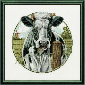 Embroidery kit black and white cow.