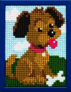 Embroidery kit doggy for children, printed