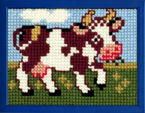 Embroidery kit  happy cow for children, painted