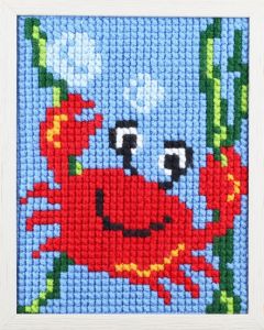 Embroidery kit jolly crab for children, painted