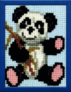 Embroidery kit pandabeer for children, printed