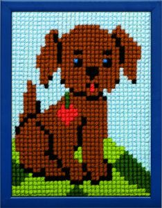 Embroidery kit puppy dog for children, printed.